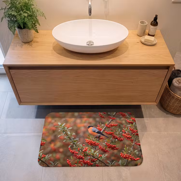 Goudvink - Bessen - Herfst - Natuur - Kleurrijk Badmat klein -sfeer1