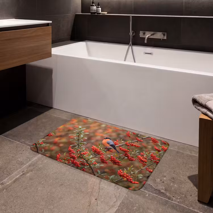 Goudvink - Bessen - Herfst - Natuur - Kleurrijk Badmat klein -sfeer3