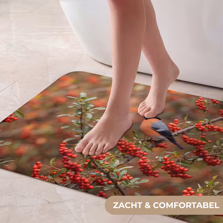 Goudvink - Bessen - Herfst - Natuur - Kleurrijk Badmat klein -USP_ZachtNL