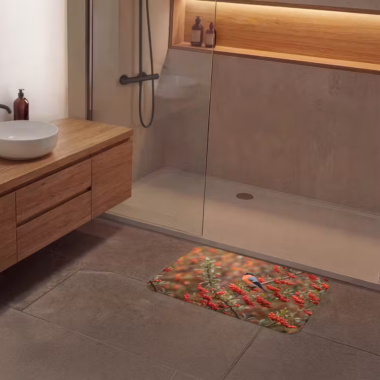 Goudvink - Bessen - Herfst - Natuur - Kleurrijk Badmat klein -sfeer2