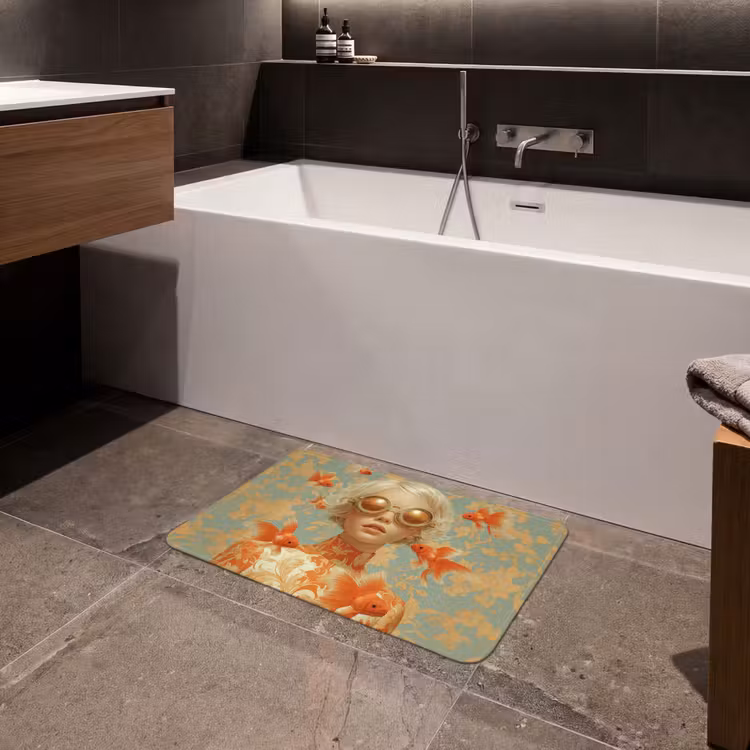 Goudvissen - Oranje - Vrouw - Blond Badmat klein -sfeer3
