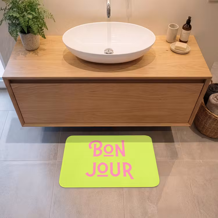 Groen - Roze bonjour - art-deco Badmat klein -sfeer1