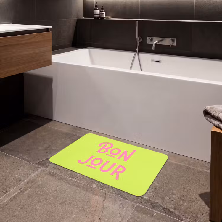 Groen - Roze bonjour - art-deco Badmat klein -sfeer3