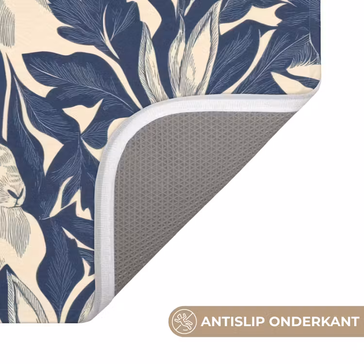 Hazen - Bladeren - Patroon - Blauw - Beige Badmat klein 997 -USP_AntislipNL