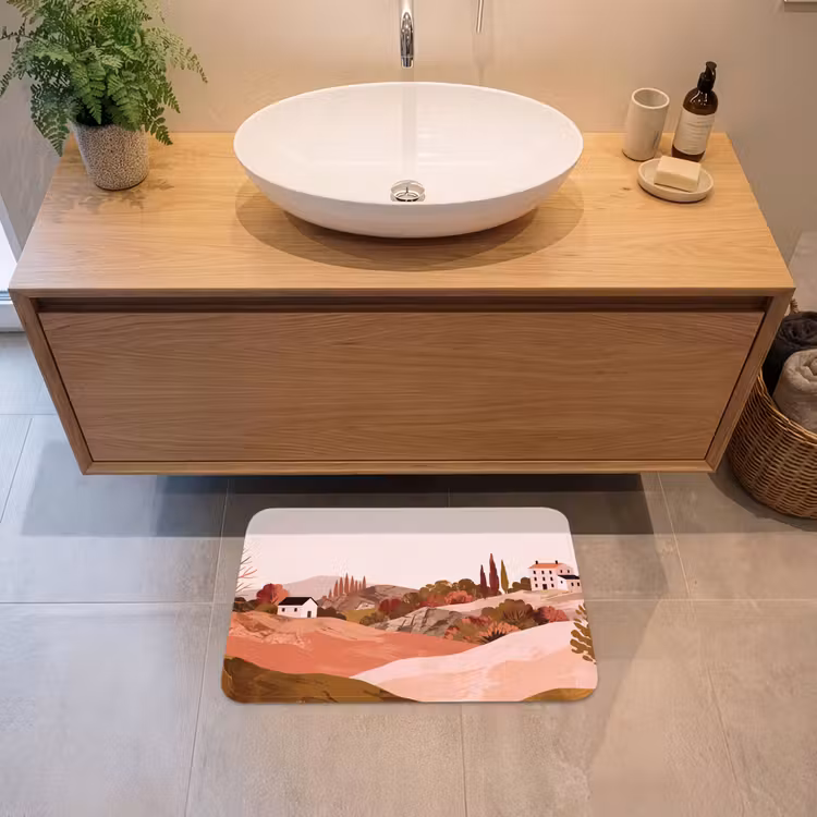 Heuvellandschap - Grafisch - Terracotta Badmat klein -sfeer1