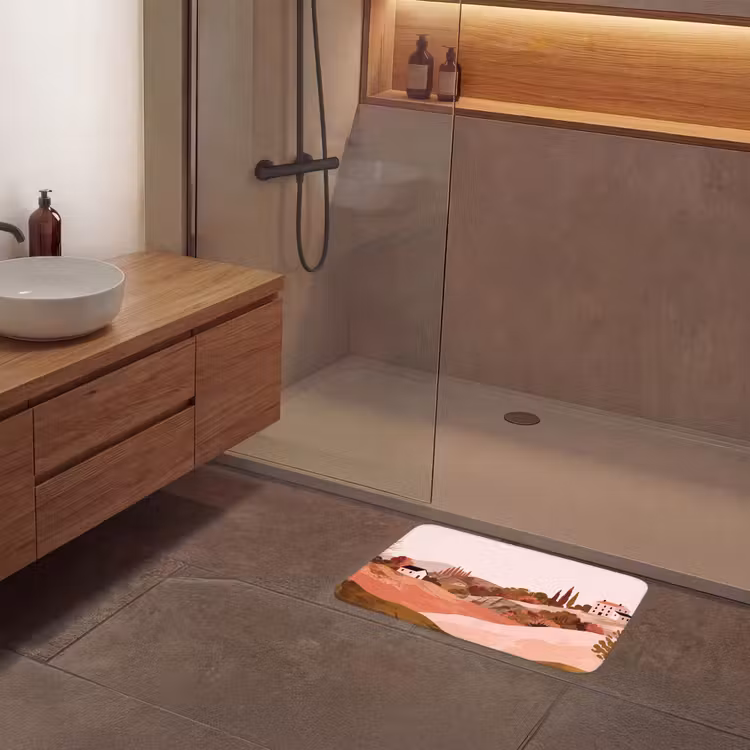 Heuvellandschap - Grafisch - Terracotta Badmat klein -sfeer2