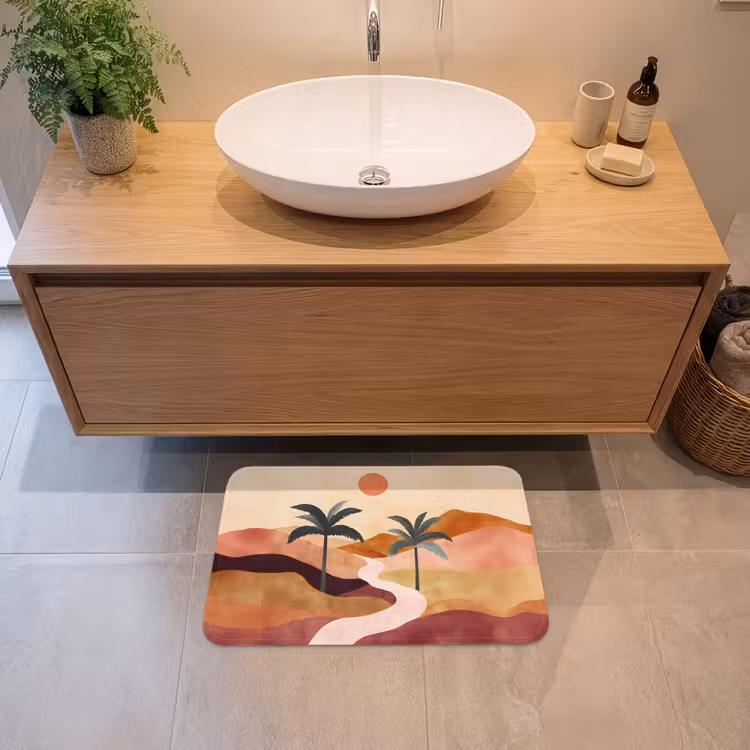 Heuvels - Palmbomen - Abstract Badmat klein -sfeer1