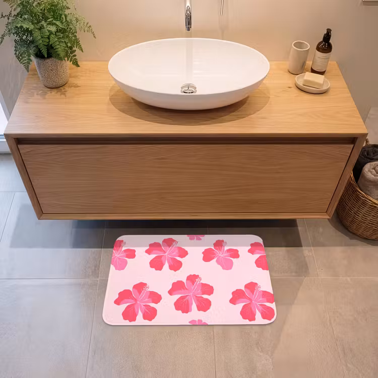 Hibiscus - Bloemen - Roze Badmat klein 997 -sfeer1