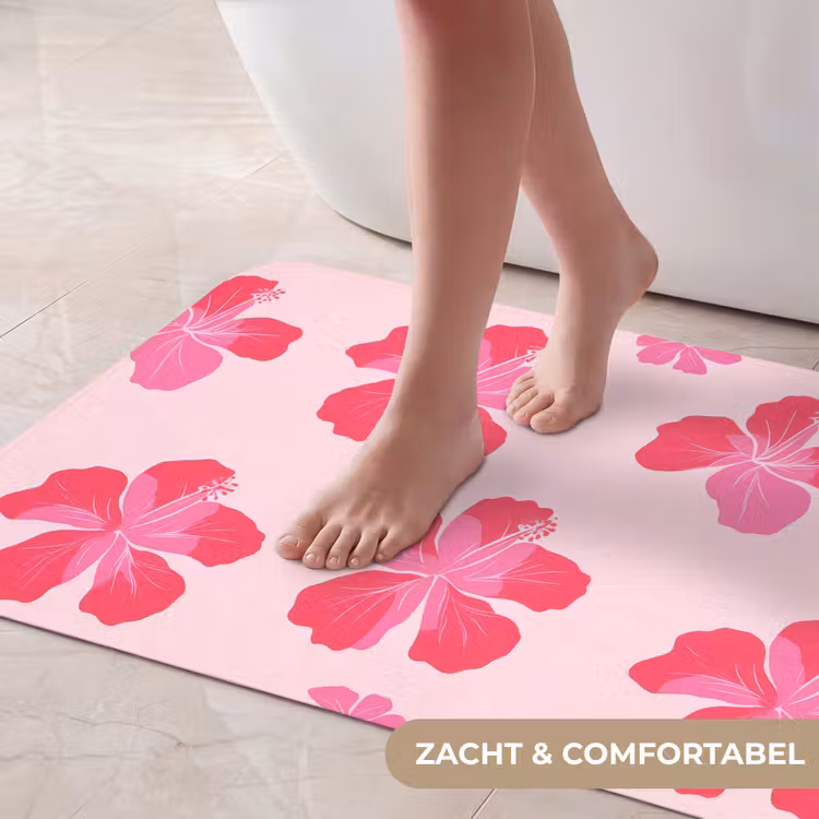 Hibiscus - Bloemen - Roze Badmat klein 997 -USP_ZachtNL