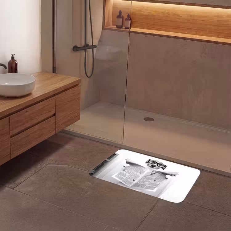 Hond - Krant - Toilet - Zwart wit - Dieren Badmat klein -sfeer2