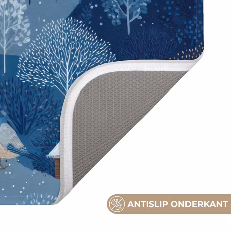 Huisjes - Vogels - Sneeuw - Winter - Blauw Badmat klein 997 -USP_AntislipNL