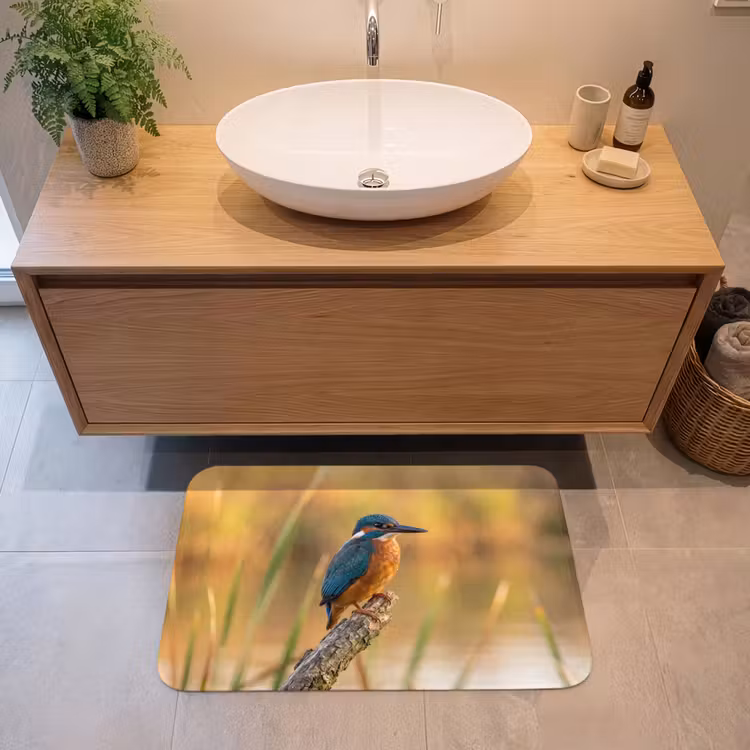 IJsvogel - Tak - Water - Kleurrijk - Levendig Badmat klein -sfeer1