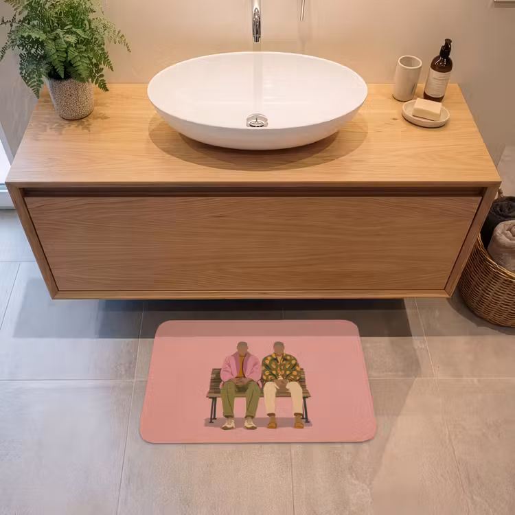 Illustratie - Bankje - Personen - Minimalistisch Badmat klein -sfeer1