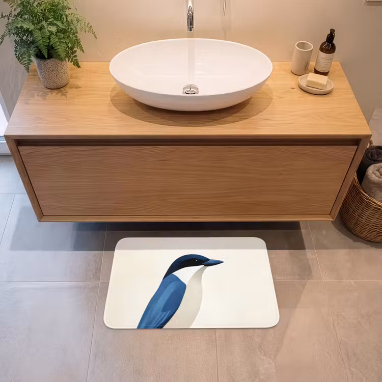 Illustratie - Blauw - Vogel Badmat klein -sfeer1