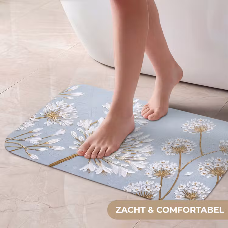 Illustratie - Bloemen - Blauw Badmat klein -USP_ZachtNL