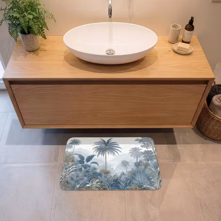 Jungle - Modern - Blauw - Groen Badmat klein -sfeer1