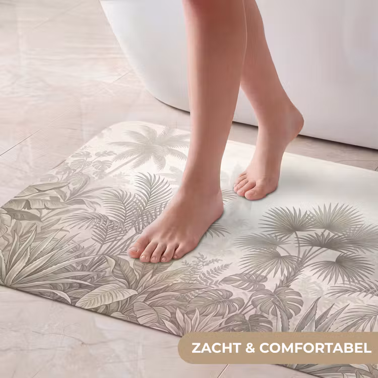 Jungle - Tropisch - Natuur -Vintage - Beige Badmat middel -USP_ZachtNL