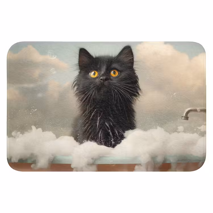Kat - Bad - Zwart - Dieren - Schuim Badmat klein -3d