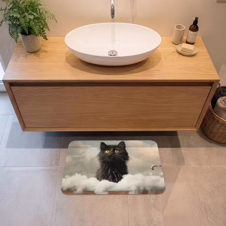 Kat - Bad - Zwart - Dieren - Schuim Badmat klein -sfeer1