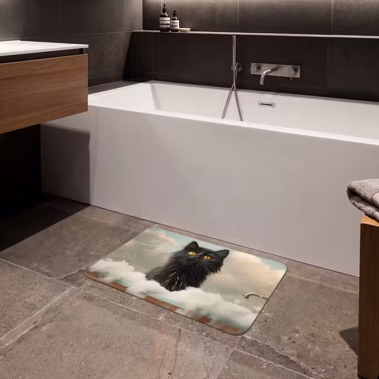 Kat - Bad - Zwart - Dieren - Schuim Badmat klein -sfeer3