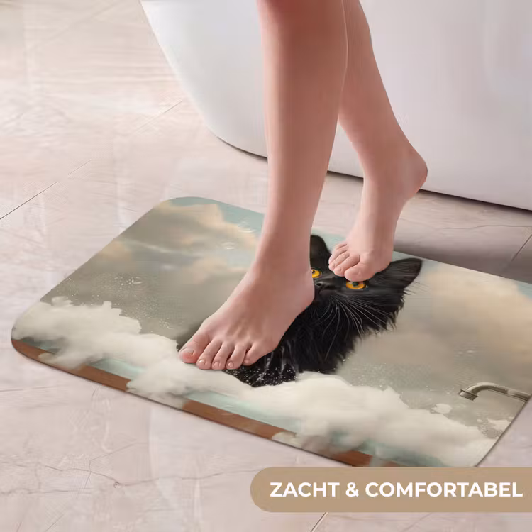 Kat - Bad - Zwart - Dieren - Schuim Badmat klein -USP_ZachtNL