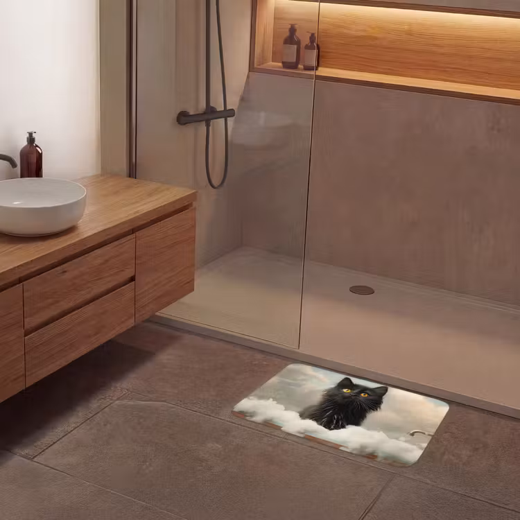 Kat - Bad - Zwart - Dieren - Schuim Badmat klein -sfeer2