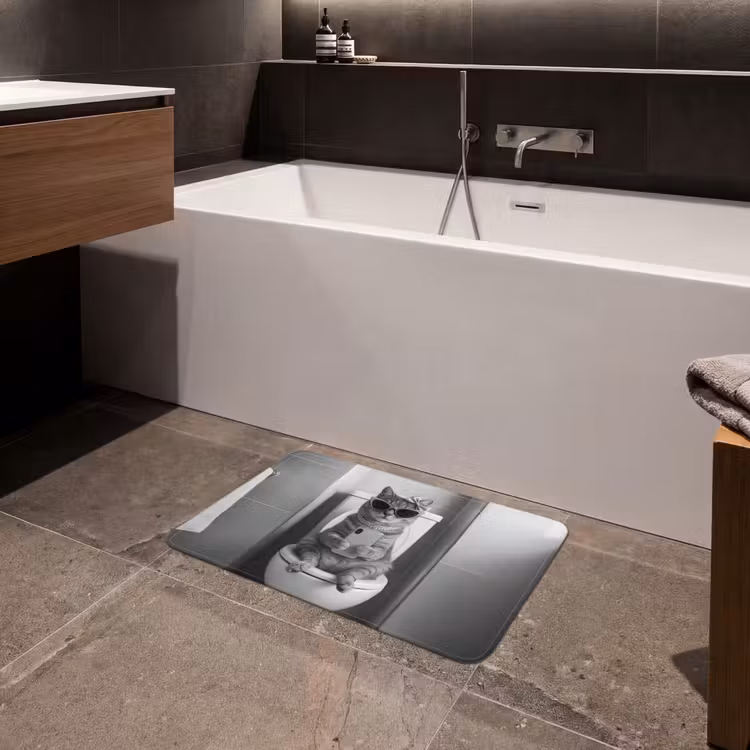 Kat - Telefoon - Toilet - Zwart - Wit Badmat klein -sfeer3