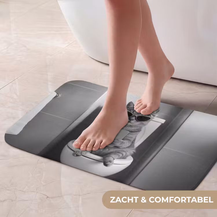 Kat - Telefoon - Toilet - Zwart - Wit Badmat klein -USP_ZachtNL