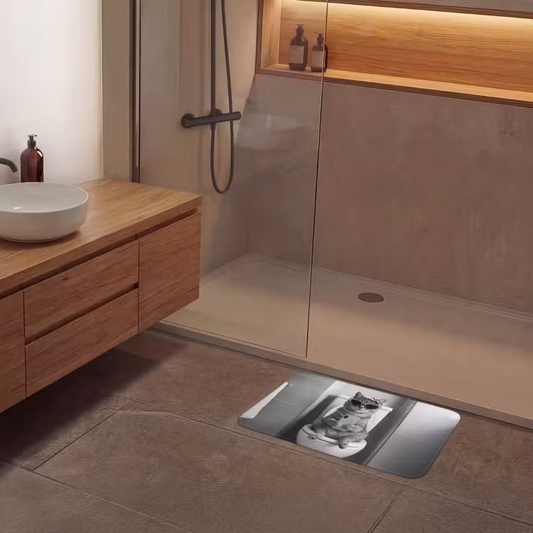 Kat - Telefoon - Toilet - Zwart - Wit Badmat klein -sfeer2