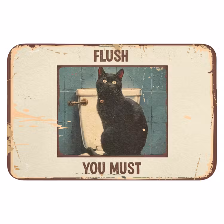 Kat - Vintage - Zwart - Quote - Flush you must Badmat klein -3d