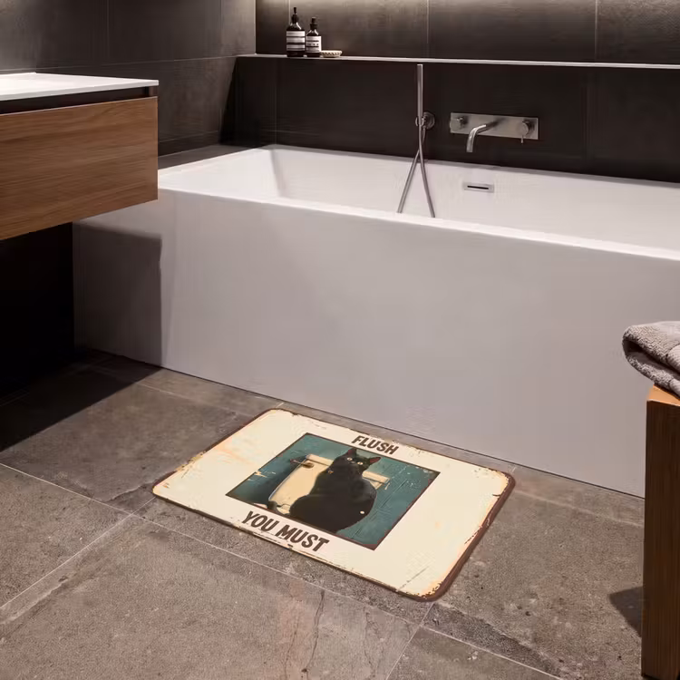 Kat - Vintage - Zwart - Quote - Flush you must Badmat klein -sfeer3