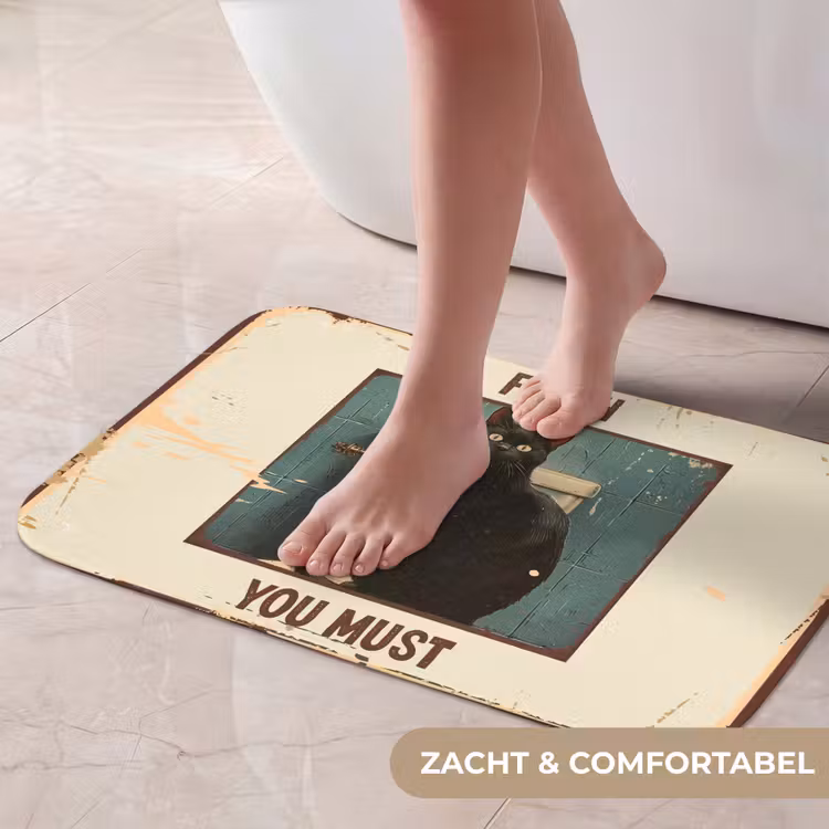 Kat - Vintage - Zwart - Quote - Flush you must Badmat klein -USP_ZachtNL