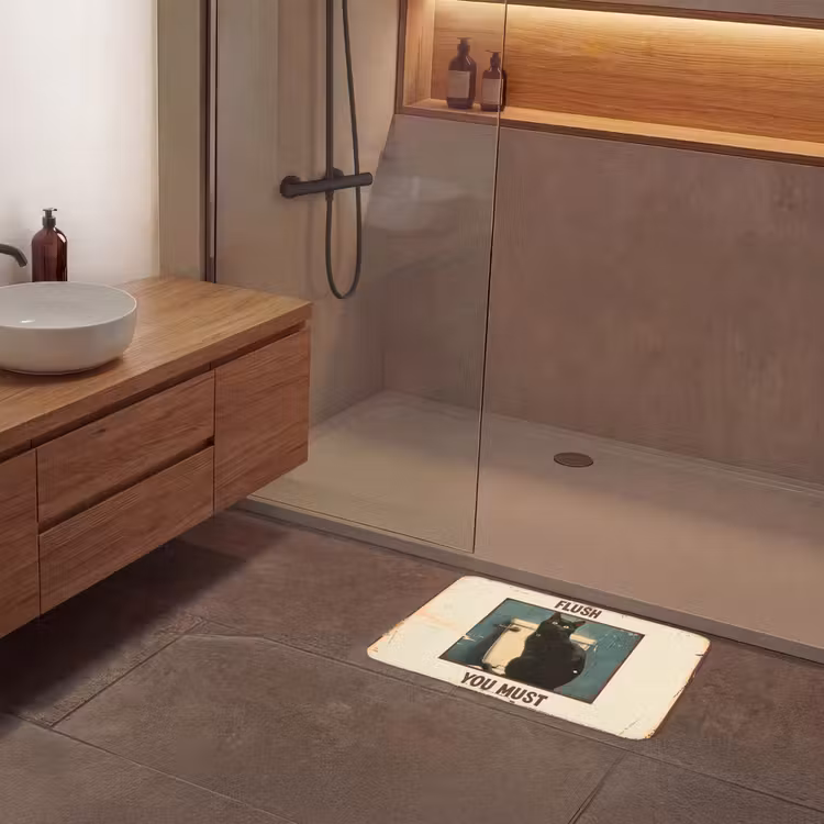Kat - Vintage - Zwart - Quote - Flush you must Badmat klein -sfeer2