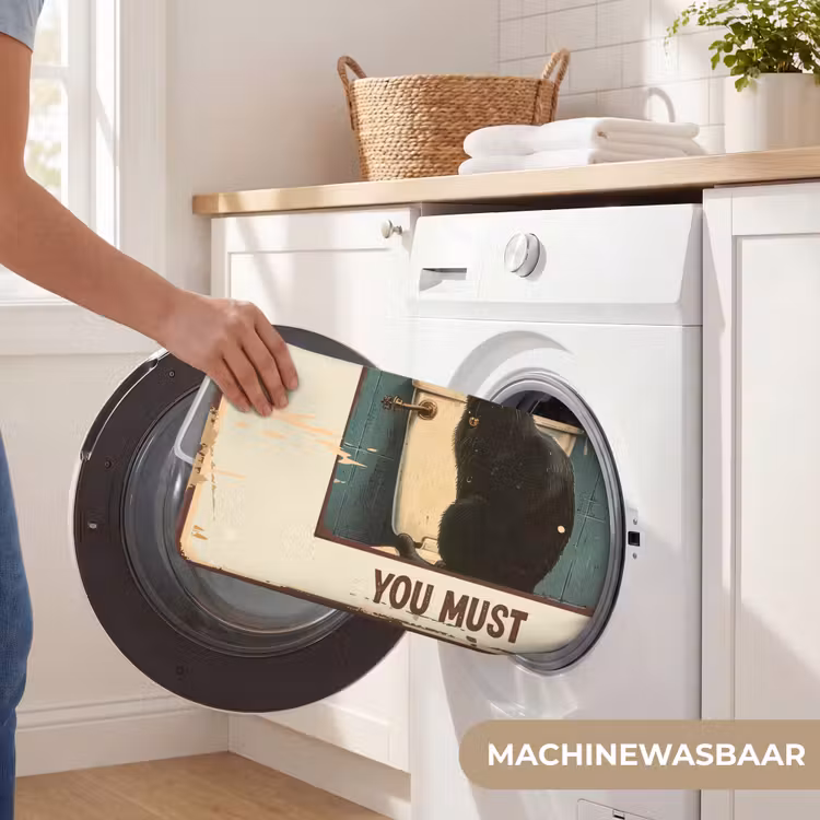 Kat - Vintage - Zwart - Quote - Flush you must Badmat klein -USP_WasbaarNL