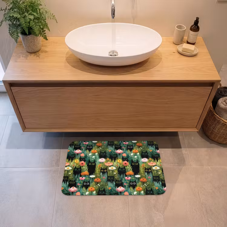 Katten - Bloemen - Kleurrijk Badmat klein 997 -sfeer1