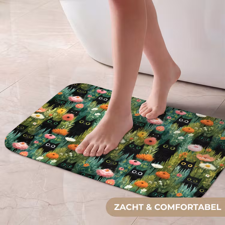 Katten - Bloemen - Kleurrijk Badmat klein 997 -USP_ZachtNL