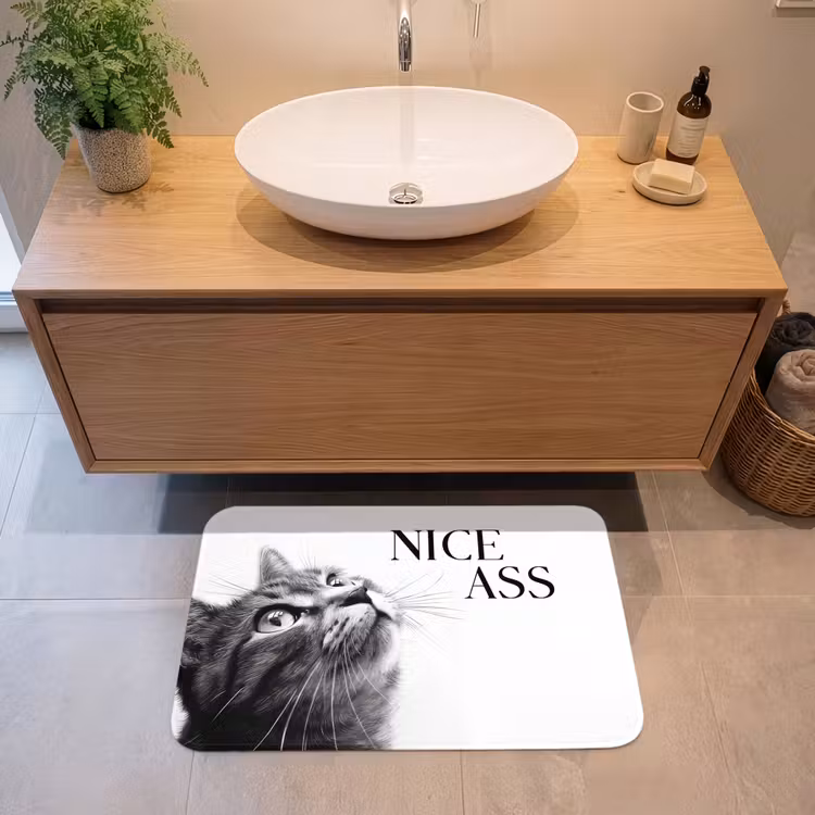 Katten - Nice ass - Quote - Zwart wit - Spreuken Badmat klein -sfeer1