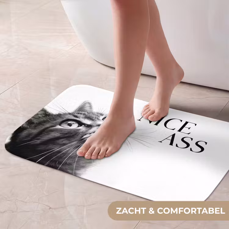 Katten - Nice ass - Quote - Zwart wit - Spreuken Badmat klein -USP_ZachtNL