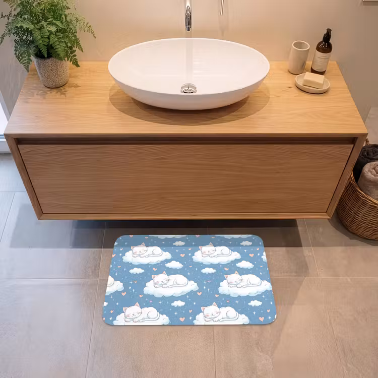 Kitten - Wolken - Blauw Badmat klein 997 -sfeer1