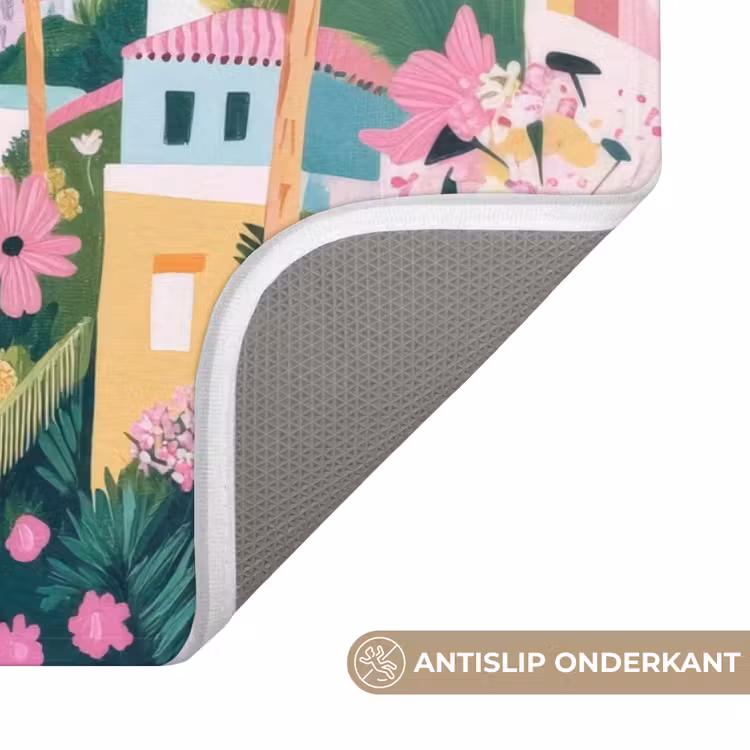 Kleurrijk - Huizen - Heuvels - Roze Badmat klein -USP_AntislipNL