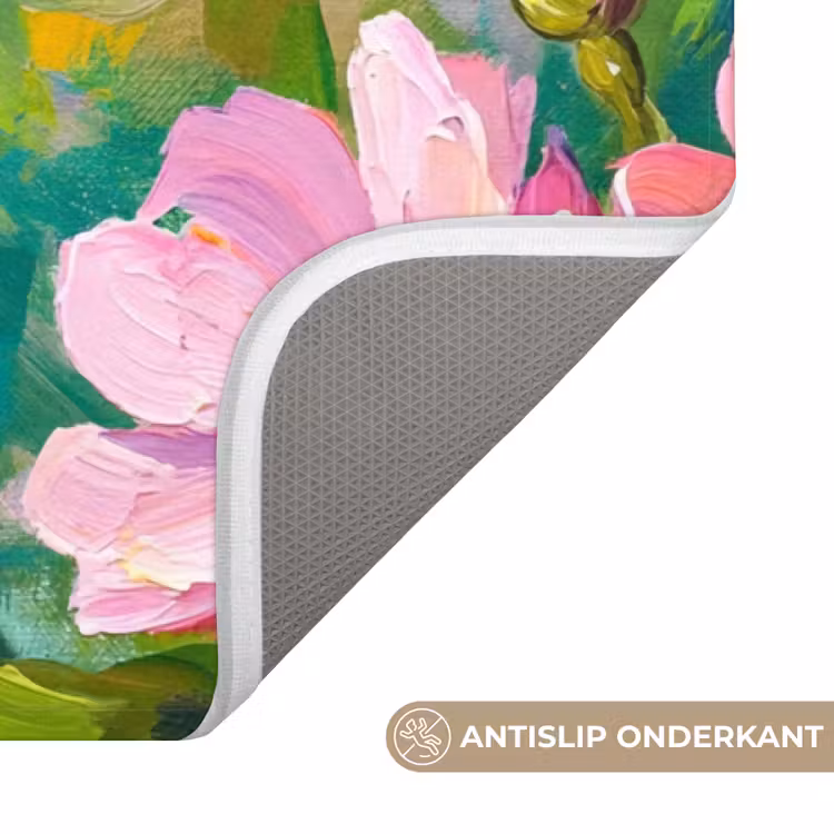 Kolibrie - Bloemen - Natuur - Kleurrijk Badmat klein -USP_AntislipNL