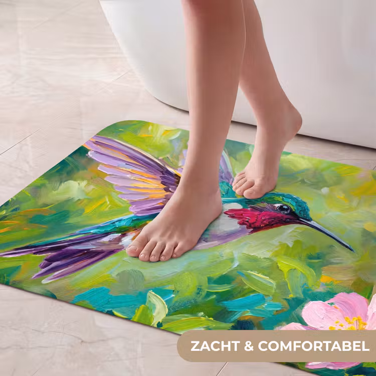 Kolibrie - Bloemen - Natuur - Kleurrijk Badmat klein -USP_ZachtNL