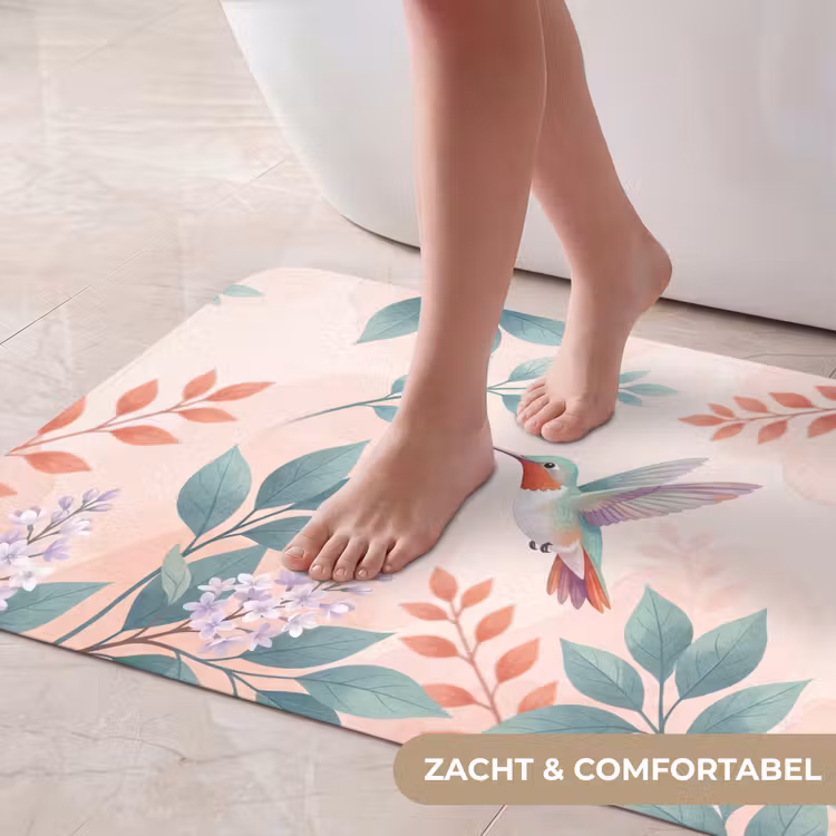 Kolibrie - Vliegen - Natuur - Illustratie - Kleurrijk Badmat middel -USP_ZachtNL