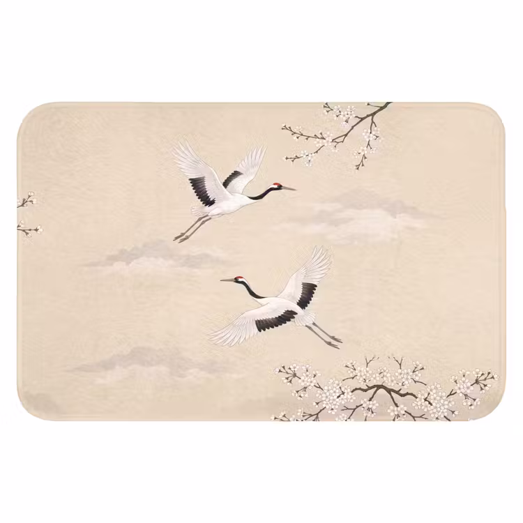 Kraanvogels - Bloesem - Beige Badmat klein -3d