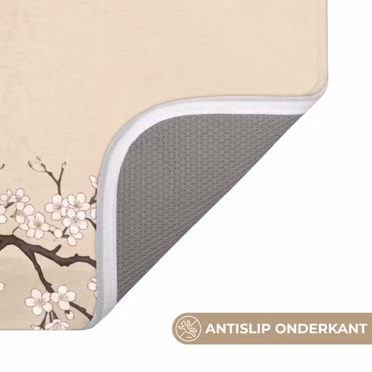 Kraanvogels - Bloesem - Beige Badmat klein -USP_AntislipNL