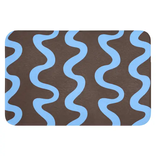 Kronkelende lijnen - Blauw - Bruin - Minimalistisch Badmat klein 997 -3d