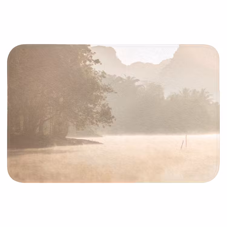 Landschap - Bos - Water - Mist - Beige Badmat klein -3d