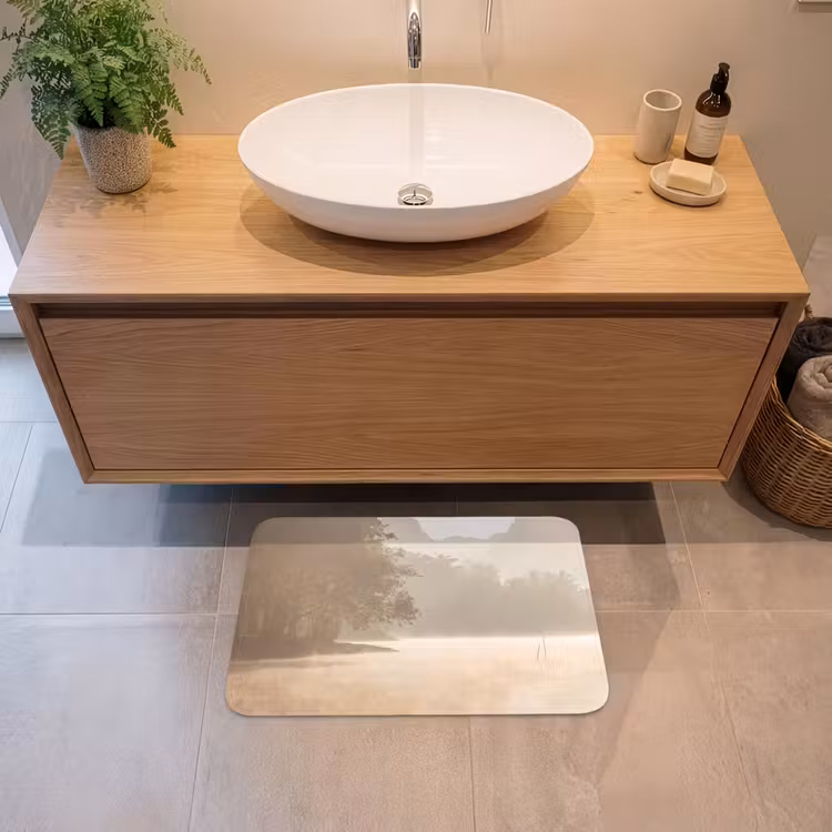 Landschap - Bos - Water - Mist - Beige Badmat klein -sfeer1