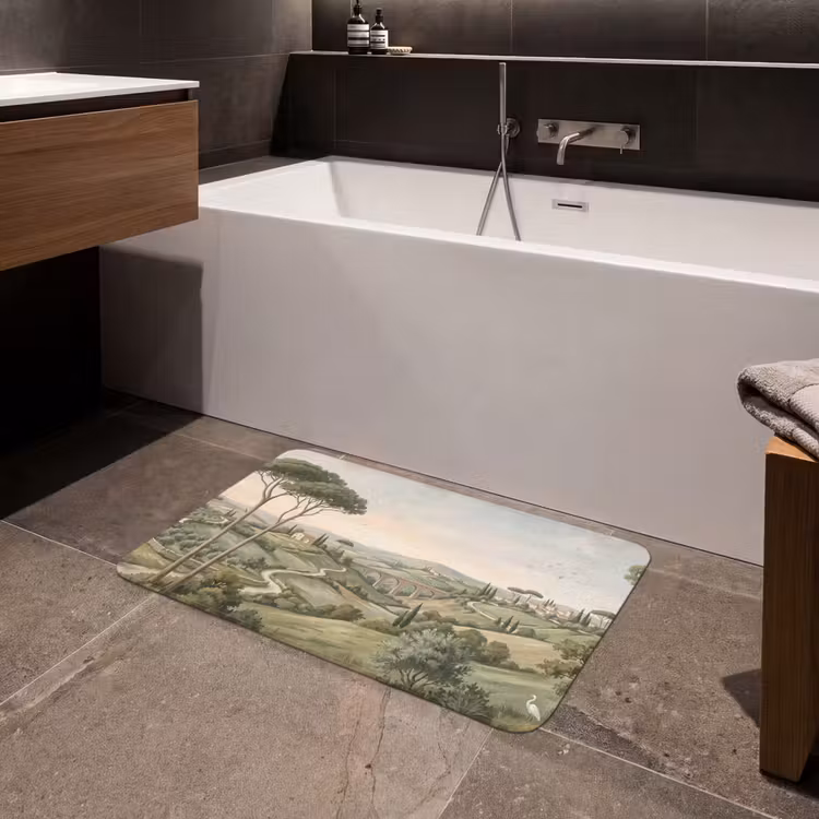 Landschap - Heuvels - Zandpad - Groen Badmat middel -sfeer3