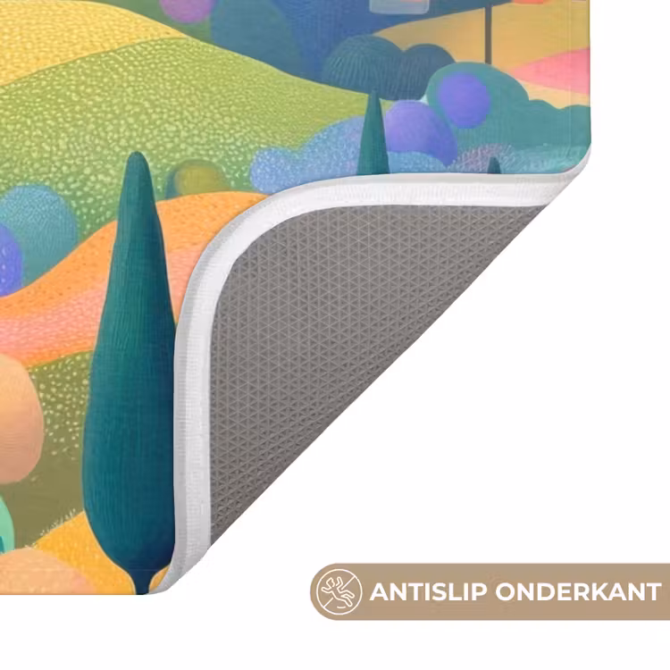 Landschap - Paars - Pastel - Huizen Badmat klein -USP_AntislipNL